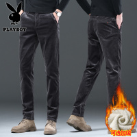 花花公子新款高品质 灯芯绒男裤松紧腰头休闲裤弹力修身小直筒裤(支持代发)
