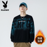 花花公子新款高品质加绒卫衣男2025秋冬新款圆领卫衣男宽松潮牌字母印花上衣圆领款潮