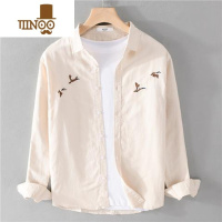 YANXU2023夏季新款小鸟刺绣长袖衬衫男装日系宽松休闲潮流百搭衬衣外套