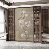 BONJEAN新中式半透装饰卧室遮挡家用隔断客厅屏风移动入户玄关办公室座屏