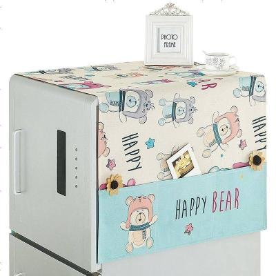 布莱梦防水冰箱盖布防尘布滚筒洗衣机罩棉麻单双开冰箱罩微波炉防尘罩可爱熊小双冰箱150*60(防水款)