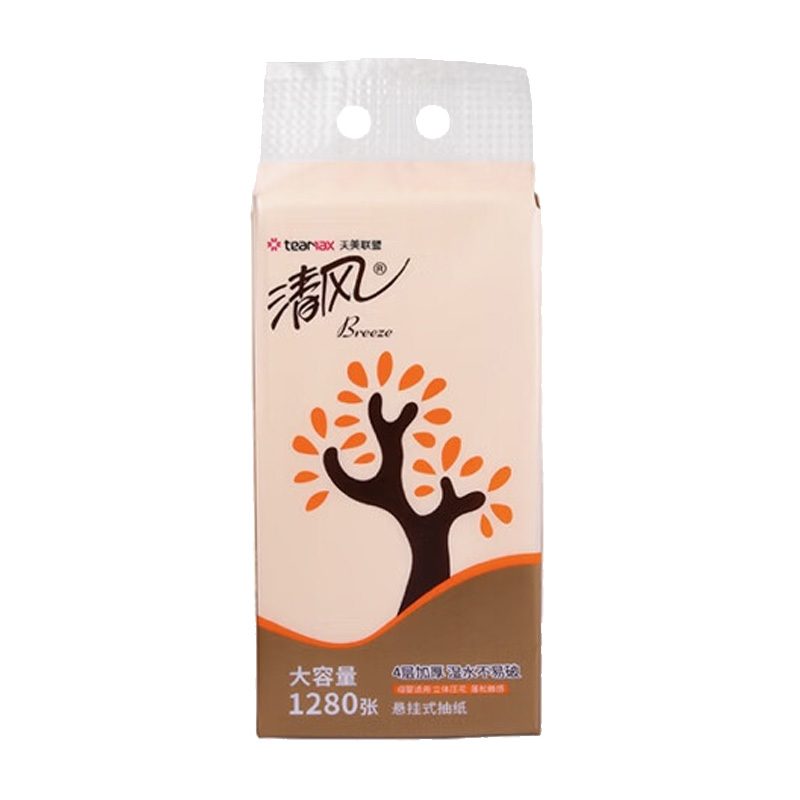 清风抽纸4层320抽1提悬挂式湿水不易破立体压花AR1ATM