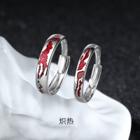 炽热S999足银情侣对戒个性滴胶纯银戒指开口批发送女友情人节礼物送女朋友老婆情人节七夕生日礼物