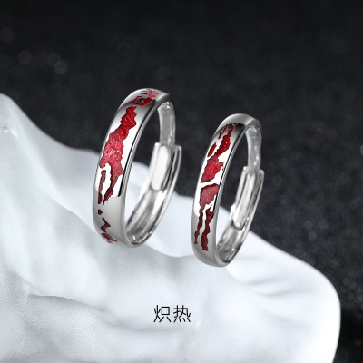 炽热S999足银情侣对戒个性滴胶纯银戒指开口批发送女友情人节礼物送女朋友老婆情人节七夕生日礼物