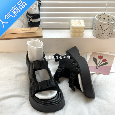 SUNTEK2023新款夏季凉鞋女厚底增高ulzzang罗马鞋日系百搭原宿复古ins潮