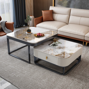 青木川意式轻奢简约现代岩板正方形茶几北欧客厅家用茶几桌泡茶桌咖啡桌创意小户型收纳储物柜小茶几边桌网红家具