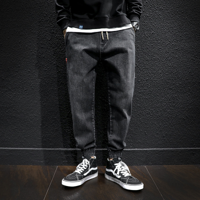 轻奢世家2021春夏新款男士牛仔裤男宽松阔腿裤青年哈伦裤松紧腰休闲牛仔裤学生直筒中青年男士牛仔裤男装长裤子