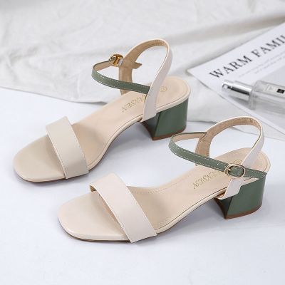 仙女风凉鞋女2021年新款夏百搭中跟粗跟搭配裙子穿一字带罗马女鞋莎丞