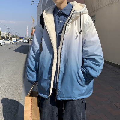 NEWLAKE羔毛棉服男韩版加绒加厚款棉衣秋冬季渐变潮牌外套冬天保暖棉袄棉衣