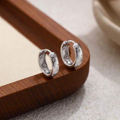 s925纯银星芒锆石耳扣耳环女夏个性设计感潮耳圈轻奢气质ins耳饰送女朋友老婆情人节七夕生日礼物