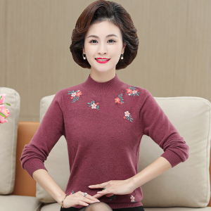 正品EERDS羊绒衫毛衣女妈妈装洋气打底衫上衣中年女士毛衣老年人冬季羊绒衫半高领中老年貂绒毛衣女打底衫加肥加大码女装