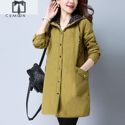 SUNTEK初墨连帽风衣女中长款2021春秋新款韩版宽松流行气质冬季加厚外套风衣