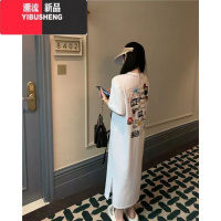 YIBUSHENG孕妇懒人中长款过膝T恤睡衣装宽松外穿短袖居家服连衣裙女