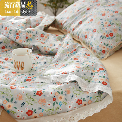 田园小碎花棉夏被三件套 少女心花边棉空调被可水洗夏凉被子 三维工匠