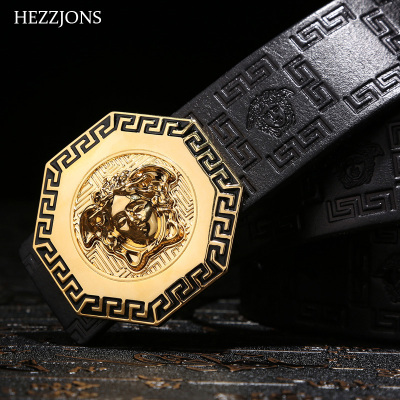 赫泽琼斯HEZZJONS美人头腰带进口头层牛皮真皮皮带纯铜扣腰带潮男时尚夜店青年皮带