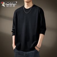 啄木鸟260g重磅纯棉黑色长袖T恤男春秋季圆领卫衣打底衫内搭上衣