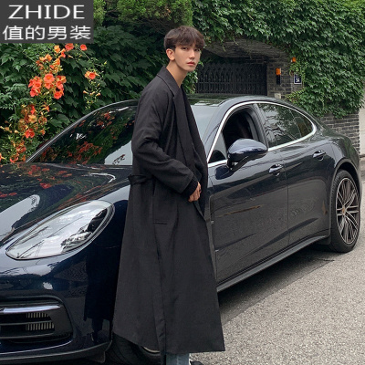 SUNTEK风衣男中长款潮流帅气过膝学生长款大衣春季宽松外套风衣