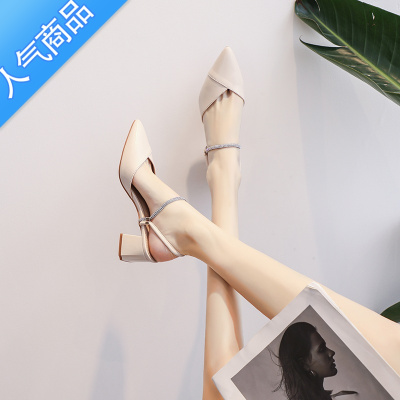 SUNTEK2023年夏季新款百搭配裙子仙女风淑女中跟粗跟两穿包头凉鞋女高跟