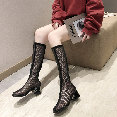 Ideamini靴子女2021夏季新款罗马粗跟凉鞋网红网纱镂空马丁靴长筒靴ins潮