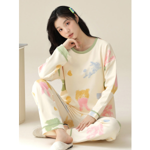 浪莎睡衣女春秋款纯棉长袖可外穿卡通家居服女款2025新款大码套装