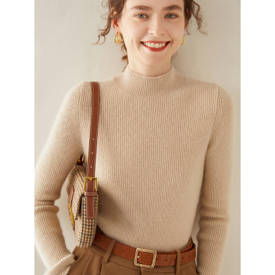 双股加厚半高领毛衫7针山羊绒针织长袖秋冬修身毛衣羊绒打底衫女