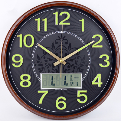 铭侣挂钟客厅液显万年历大号夜光静音挂钟卧室客厅夜光钟表石英钟时钟壁钟挂表