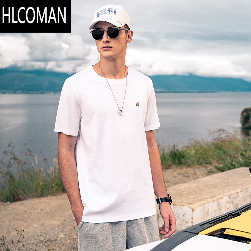 HLCOMAN 新疆长绒棉 夏季短袖T恤男休闲夏装多彩半袖简约体恤