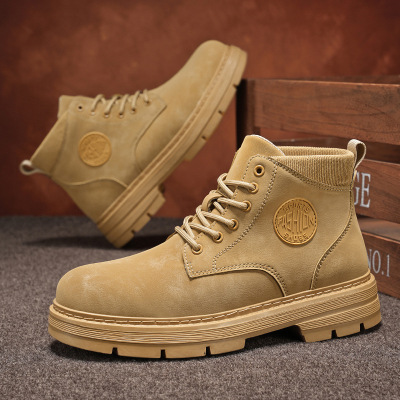 秋冬季新款超纤皮面纯色百搭高帮马丁靴高品质工装休闲运动潮男靴