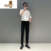 YANXU新中式短袖衬衫男轻熟风男装夏季韩版修身免烫冰丝五分半中袖衬衣