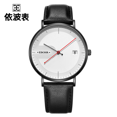 依波表(EBOHR)男士简约时尚石英真皮表带手表5106