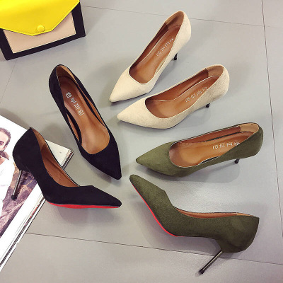 2018夏季高跟鞋浅口休闲欧美时尚绒面性感单鞋女