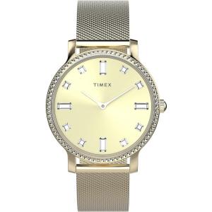 Timex 女士石英防水金 tone 表欧美简约气质商务金表带太阳纹金 dial手 initial