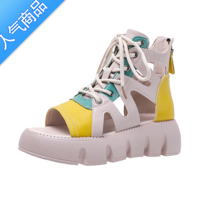 SUNTEK超火厚底凉鞋2023新款夏天松糕搭裙子今年流行的女士罗马凉鞋