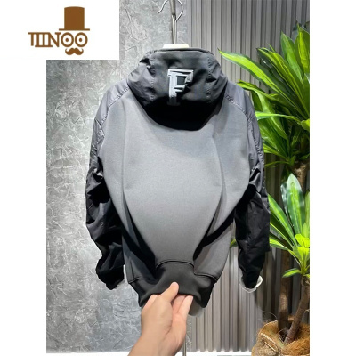 YANXU黑色连帽卫衣男春季新款百搭宽松青年休闲上衣服潮流运动拼接外套