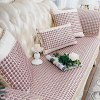 夏季陶瓷凉垫 客厅沙发凉席垫夏天款防滑欧式全包萬能套罩坐垫子 布艺+晶彩金沙红色 50*50办公椅垫、汽车坐垫