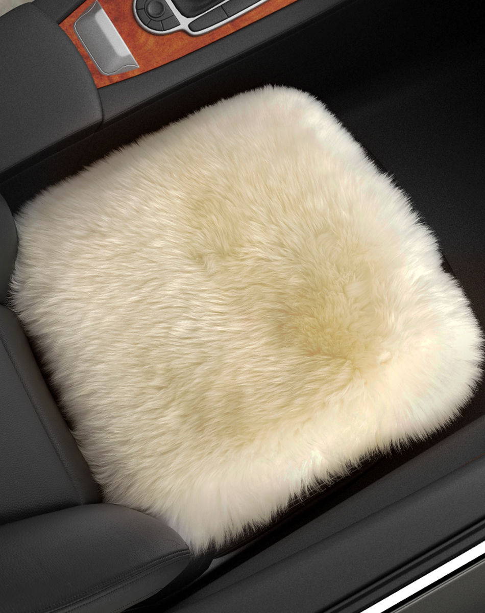 恒源祥纯羊毛汽车座垫皮毛一体方垫长毛绒免绑单个前排汽车坐垫沙发