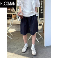 HLCOMAN藏青色休闲工装短裤夏季2025新款男生日系复古宽松简约纯色五分裤