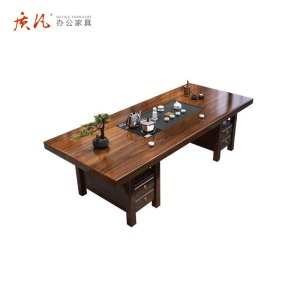 质凡新中式大板茶桌椅组合办公室实木茶桌茶台茶桌椅