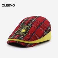 春秋冬复古格子鸭舌帽英伦小众贝雷帽日系百搭文艺前进帽画家帽