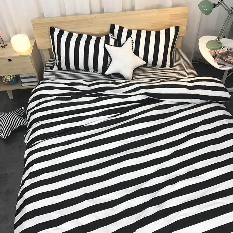 北欧简约黑白条纹2.0m双人被套床上四件套 1.2学生单人床单三件套