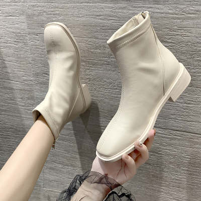 XeeJee些久米白色短靴女女春秋单靴2020年新款韩版百搭短款马丁靴女厚底增高