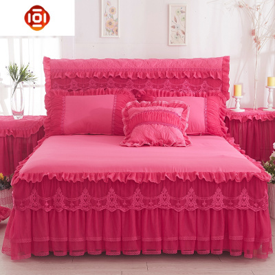 韩版蕾丝床裙加厚床罩单件床盖公主床套防滑花边床笠1.8m三维工匠