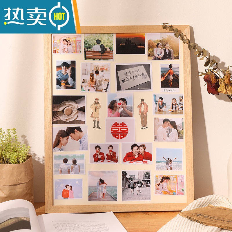 拍立得框架洗照片做成相册画框挂墙 原木色-带洗照片 20寸(内径尺寸
