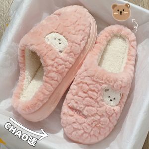 可爱雪莉玫棉拖鞋女款2025新款秋冬季保暖毛绒室内家居棉拖女冬天