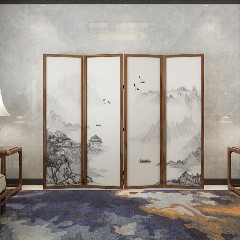 森美人实木新中式屏风禅意隔断折屏定制古风山水餐厅办公室客厅移动