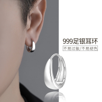 999纯银耳钉男宽版素耳圈养耳洞小众高级感耳环女2025新耳饰送女朋友老婆情人节七夕生日礼物