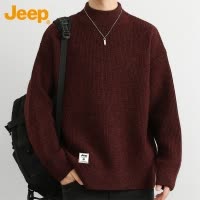 Jeep吉普打底毛衣男士内搭秋冬季2024年新款安哥拉红加厚针织衫男