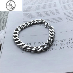 JiMi古巴链粗链条钛钢手链男ins潮嘻哈简约个性冷淡风情侣手镯配饰品