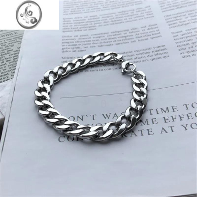 JiMi古巴链粗链条钛钢手链男ins潮嘻哈简约个性冷淡风情侣手镯配饰品