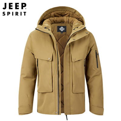 JEEP SPIRIT秋冬男新款男士工装棉夹克加棉连帽保暖百搭大码休闲棉衣